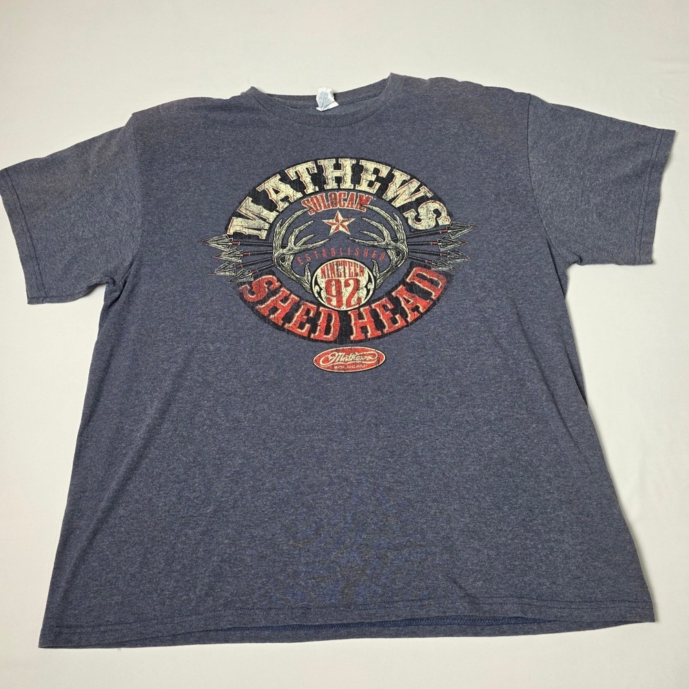 Mathews Shed Head T-Shirt Mens XL Blue Graphic Solocam Archery Hunting Tee